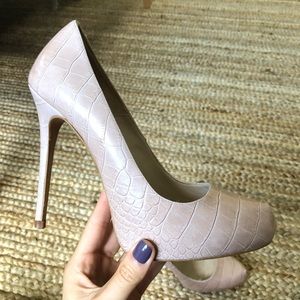 ZARA nude leather embossed heels